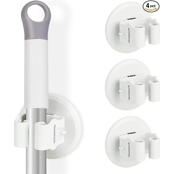 4PCS Broom Holder Wall Mount, Mop and Broom Organizer, Self Adhesive, No Drilling, Plastic Broom Dustpan Hanging (White)7.5*7.5*6CM