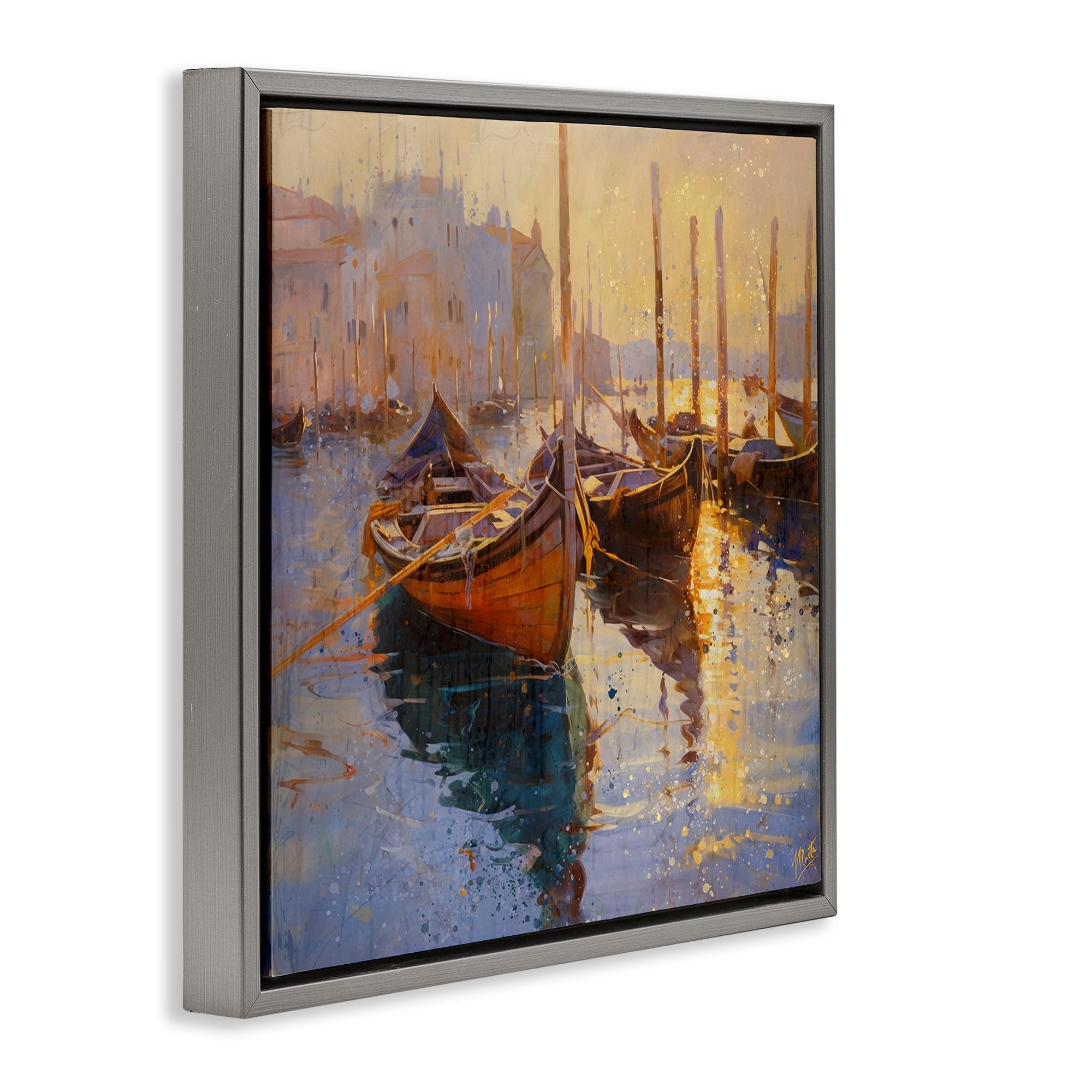 Stupell Industries Speckled Venice Boats Gray Framed Floater Canvas Wall Art, design by Marta Wiley