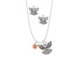 thumbnail image 2 of Delight Jewelry Silvertone Mini Translucent Orange Paw Silver tone Guardian Angel Charm Necklace and Stud Earrings, 2 of 4