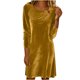 thumbnail image 3 of TaTaai Women Elegant Solid Color Gold Velvet Long Sleeve Round Neck Pleated Dress Casual Fashion Soft Stretchy Comfortable Midi Dress for Daily Outfits Gift, 3 of 8