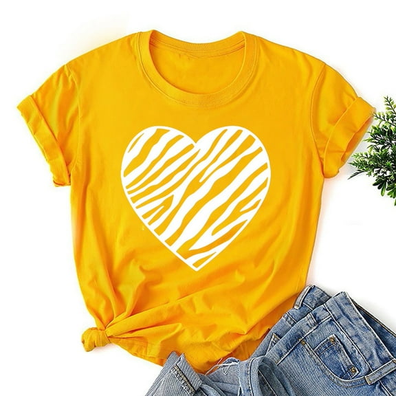 Babysbule Women's Tops Fashion Women Valentine's Day Heart Print Short Sleeve T-shirt Novelty Graphic Tops