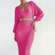 thumbnail image 4 of Gibobby Vestido de punto para mujer Vestido de suéter de longitud media de color sólido para mujer, elegante vestido envolvente de punto con cuello en V y manga larga(Rosa caliente,XL), 4 of 5