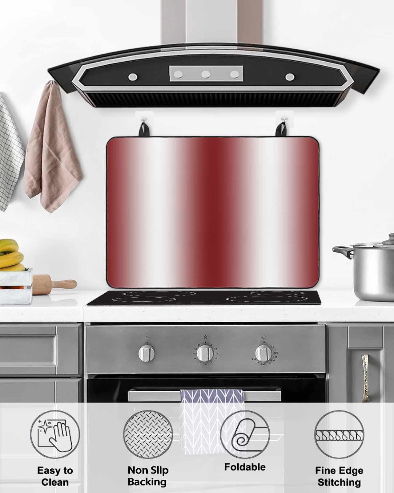 nqOlkjepod Large Induction Cooktop Protector Mat 24"x21", Red White Ombre Stove Top Covers for Electric Stove, Farmhouse Chic Minimalist Gradient Art Stove Burner Cover Mats, Glass Top Stove Cover