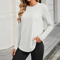 thumbnail image 2 of Bxsruta Womens Tops Long Sleeve Crew Neck Tunic Shirts High Low Hem Casual Tee, 2 of 5
