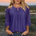 thumbnail image 2 of ClodeEU Women's Lace Patchwork 3/4 Sleeve Crewneck Top ,Solid Color Casual Spring Summer Blouse Purple,Women's Plus S, 2 of 7