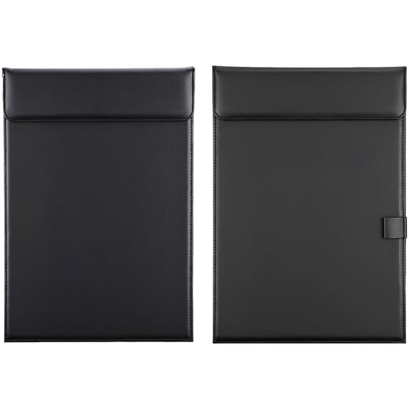 2 Pcs PU Leather Office Clipboard, A4 Clipboard Binder with Self-adhering Closure and Pen Holder, Professional Meeting Memo Writing Desk Pad for Business Conference, Hotel and Presentation, Black
