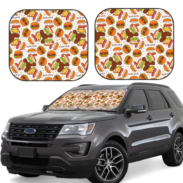 Balery Burger Parasol para parabrisas de coche de 2 piezas | Parasol plegable para parabrisas delantero de coche para la mayoría de sedanes-Large