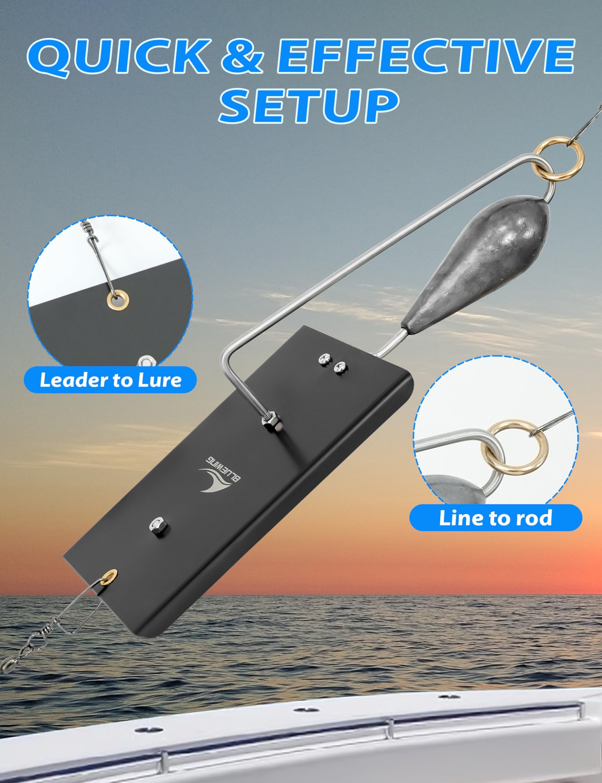 BLUEWING Fishing Planer Heavy-Duty Trolling Planer with Stainless Steel Blade and 4oz Fishing Weights Offshore Downrigger Planer for Wahoo, Kingfish, Tuna Fishing, #4-4 Black