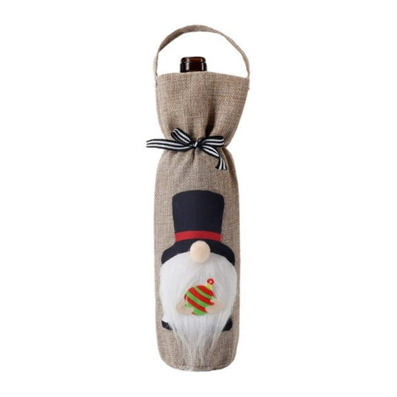Christmas Wine Bottle Bags 2-Pack - Santa Top Hat Champagne Bottle Cover, Festive Tote Gift Bag