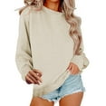 thumbnail image 2 of Beige Womens Fall Tops Sweatshirt for Women Casual Crew Neck Oversized Sweatshirt Long Sleeve Preppy Sweatshirts Fall Pullover Sweaters Sweaters for Women, 2 of 6