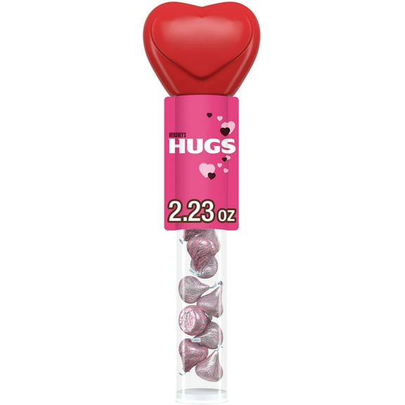 HERSHEY'S HUGS Milk Chocolate and White Creme, Valentine's Candy Plastic Cane, 2.23 oz