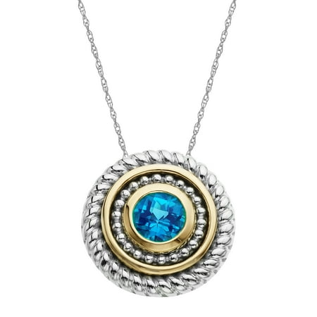 Duet 1 ct Natural Swiss Blue Topaz Pendant Necklace in Sterling Silver and 14kt Gold