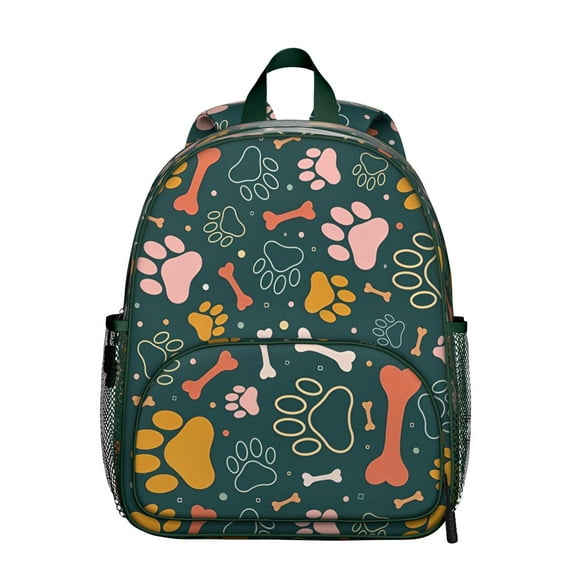 Minimalist Dog Design Student Backpack – Cute Puppy Paw Print with Bone and Tail Cartoon Design, Artistic Watercolor Style for School