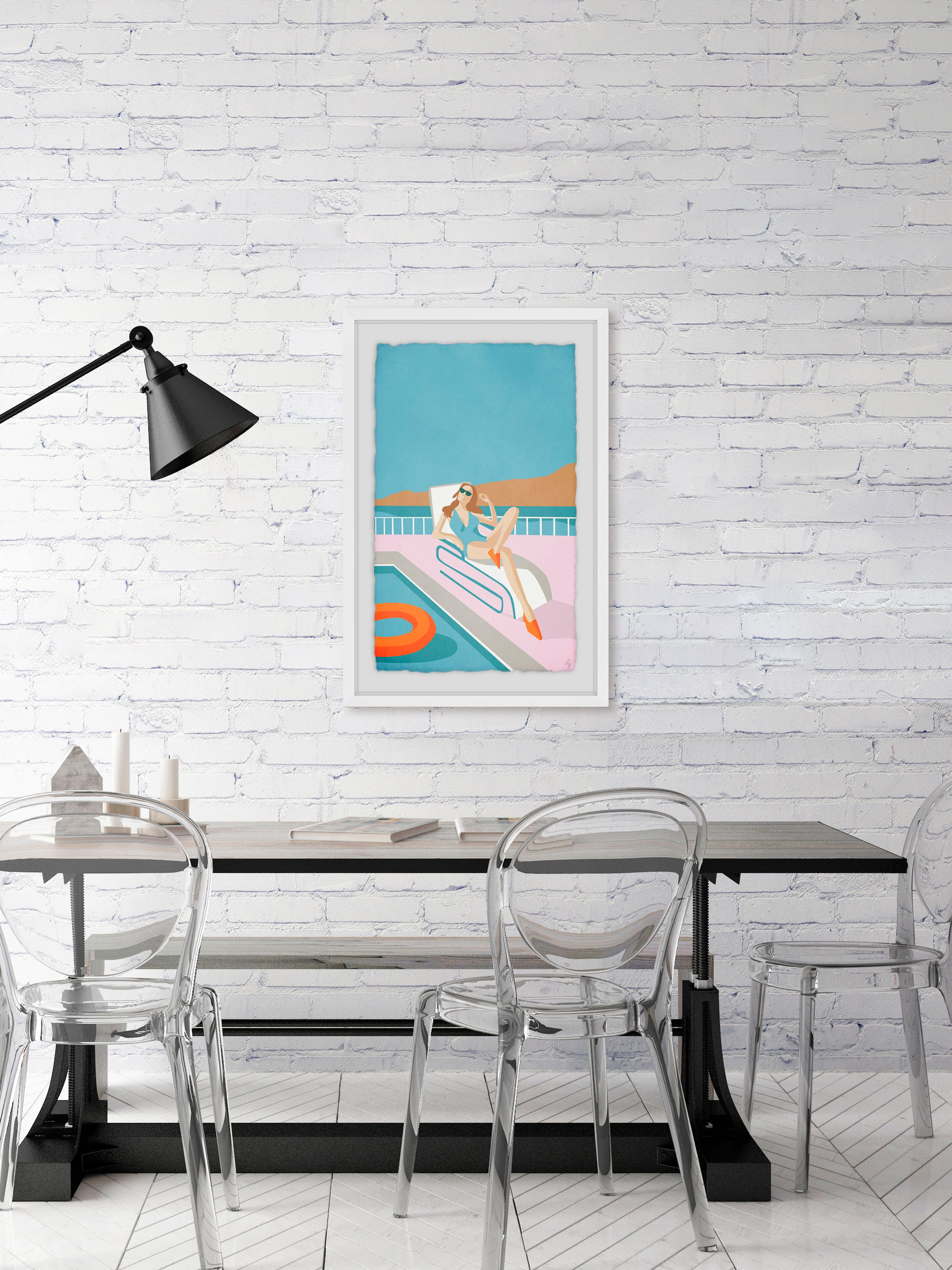 Girl in a Blue Swimsuit Framed Painting Print