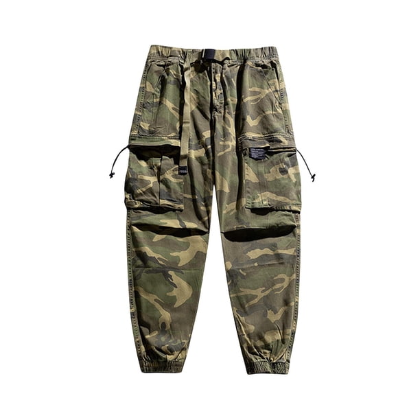 Puntoco Pantalones casuales largos para hombre Pantalones casuales de camuflaje con múltiples bolsillos y cargo hasta el tobillo para hombre