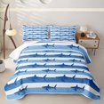 thumbnail image 2 of Feelyou Blue Stripe Ocean Shark Silhouette Quilt King for Men Women, Coastal Sea Wildlife King Coverlet Set, Blue White, 3pcs, 2 of 7