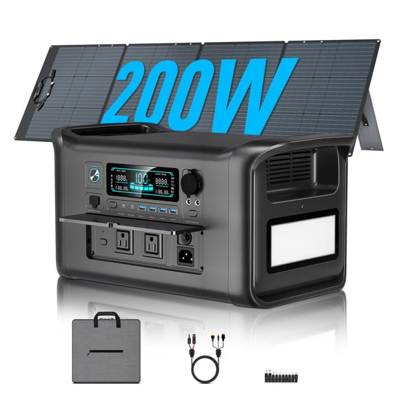 CTOLITY 1800W Portable Power Station with 200W Foldable Solar Panel 1024Wh LiFePO4 Battery Solar Generator for Camping & Home Backup RV Outages