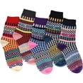 thumbnail image 5 of 5 Pairs Womens Wool Socks Thick Knit Vintage Winter Warm Cozy Crew Socks, 5 of 7