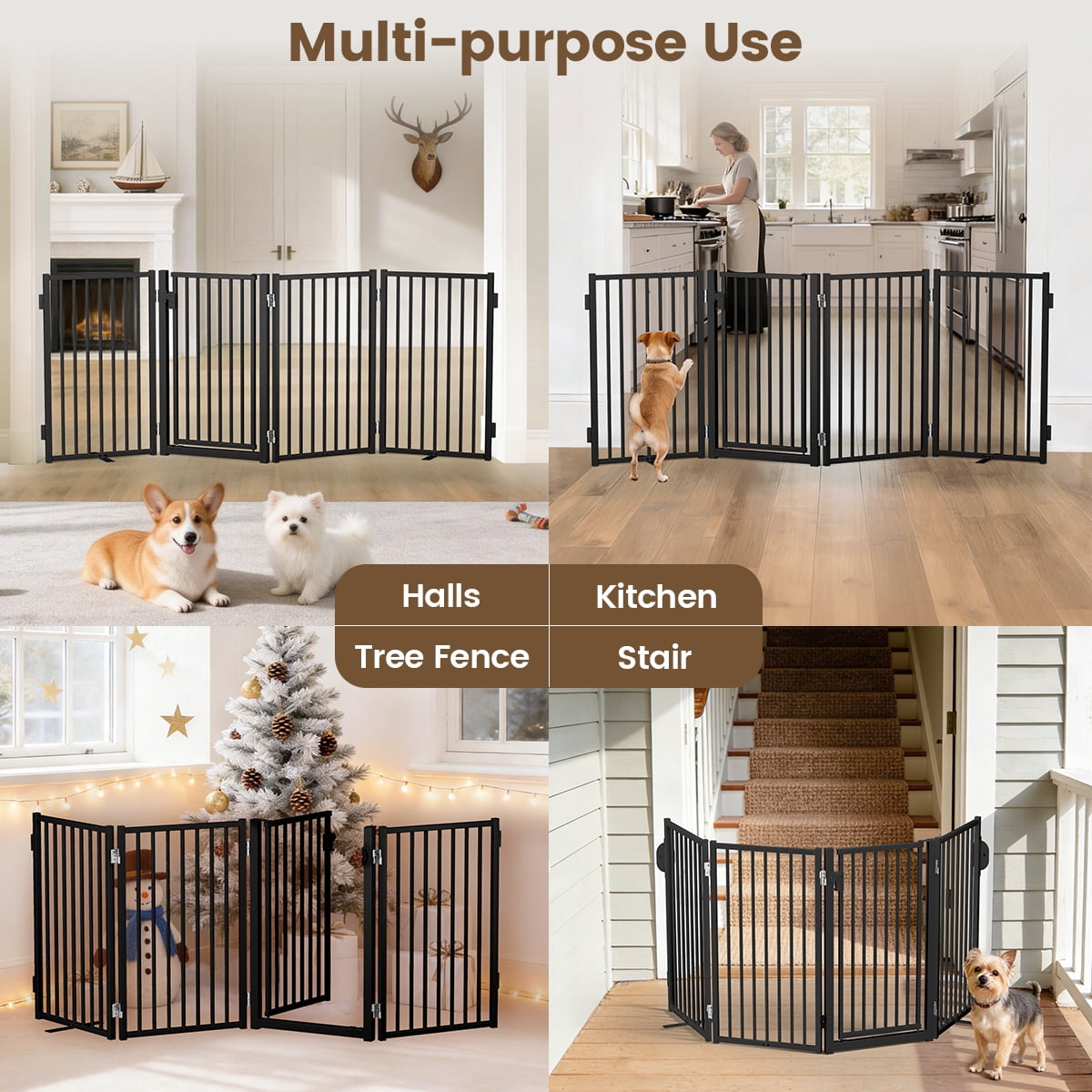 Dog Gate, Domipet Pet Gate Freestanding, Extra Wide Dog Gate 32''Height Pet Playpen for Doorways, Black