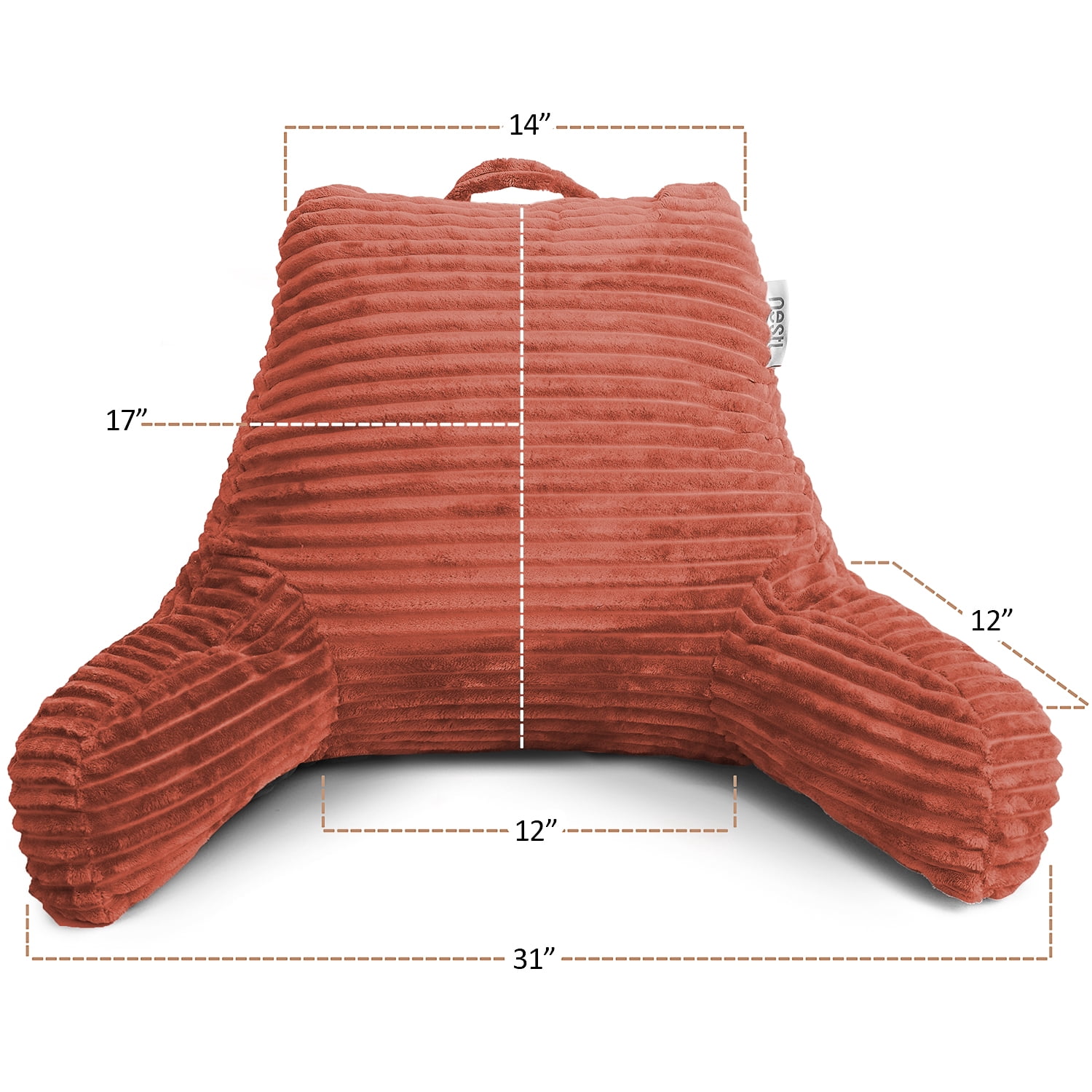 Nestl Reading Pillow Bonus Portable Lap Desk Stand for Laptop 22x14”, Cut Plush Striped Back Support Pillow, Shredded Memory Foam Bed Rest Pillow with Arms - Medium, Misty