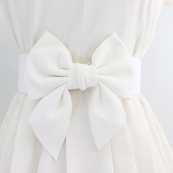Elegant Stretch Waistband Belt for Floral Bow Tie Adjustable Wide Sash Ideal for Dresses and Comfortable Everyday Wear, White