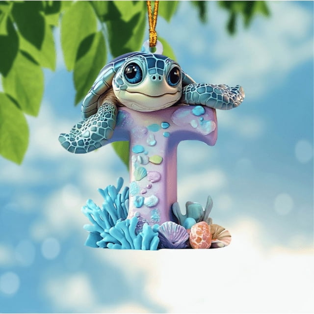 Adornos del alfabeto de tortuga A-Z - Decoración con letras de tortuga marina con cuerda colgante para la guardería, la sala de juegos y el árbol de Navidad