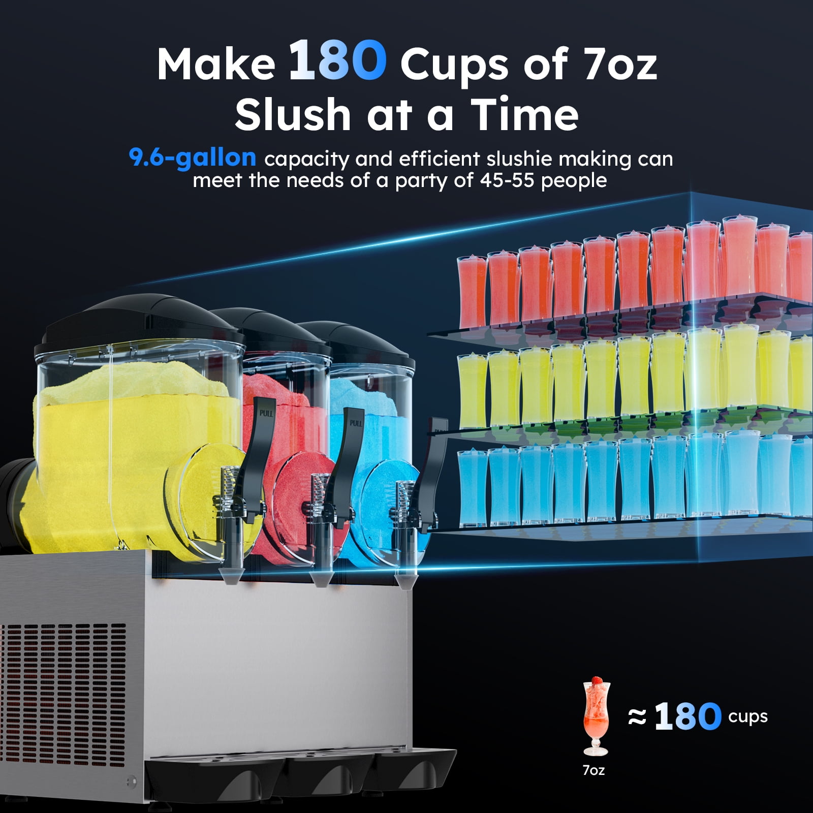 Commercial Slushy Machine, 3 Tank 45L Margarita Machine, Slush Frozen Drink Machine with Automatic Cleaning