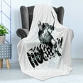thumbnail image 4 of Hockey Soft Flannel Fleece Throw Blanket, Grunge Sketch Art of a Professional Player Silhouette and Text Dots, Cozy Plush for Indoor and Outdoor Use, 50" x 70", Black White Pale Blue, by Ambesonne, 4 of 5