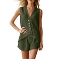 thumbnail image 6 of Womens 2 Piece Sets Summer Outfits Tank Top Matching Shorts Sets Women's Summer Loose Casual Sleeveless V-Neck Shorts Set Army Green L, 6 of 6