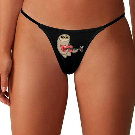 

Sloth Playing The Guitar Women s G-String Thongs Low Rise Hipster Underwear Stretch T-Back Panties
