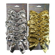 Mini Glitter Sequin 4 Bows for Christmas, Hanukkah, Wedding, Anniversary, Birthday, Special Occasion (Silver  Gold)