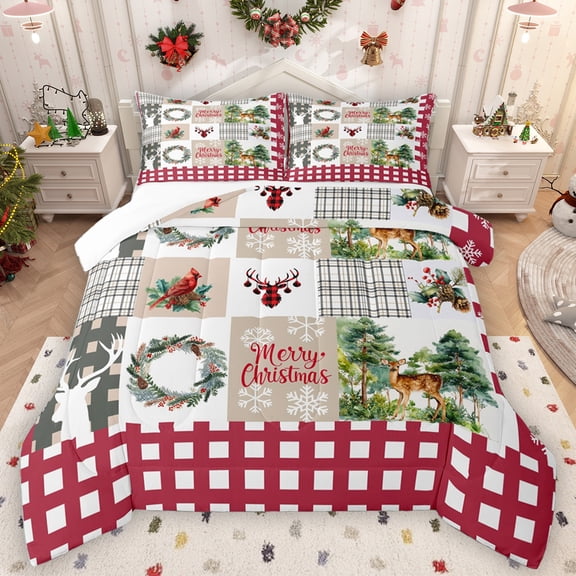 Homewish Merry Christmas Bedding Comforter Set,Wild Reindeer Silhouette Twin Comforter Sets,Red Cardinal Bird Bedding Set For Girls Kids,Super Cozy Room Decor,2pcs