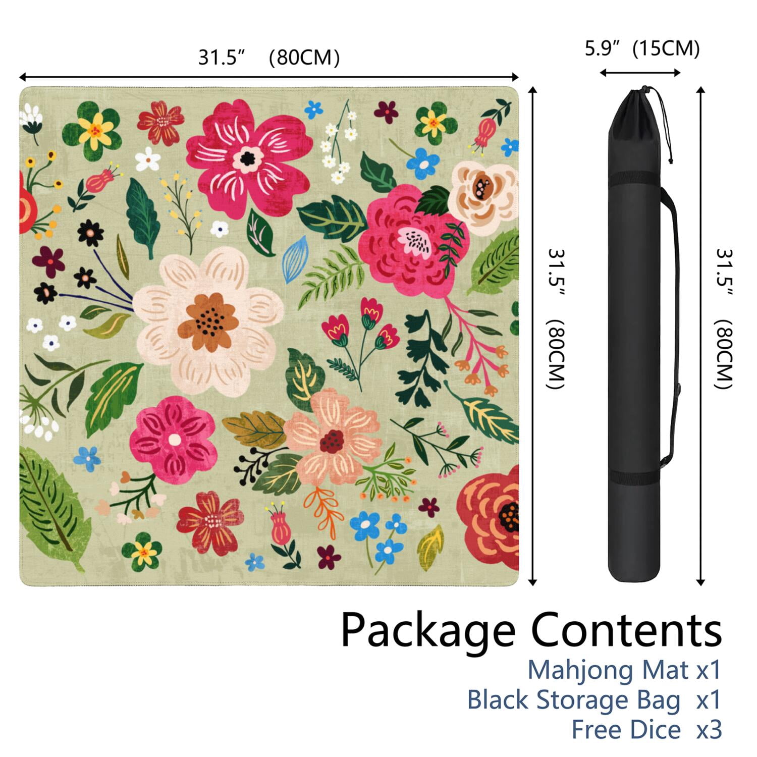 Premium Boho Style Rubber Game Room Mat 31.5x31.5 Inch Large Mahjong Table Cover with Non-Slip Backing and Noise Reduction for Tiles Cards and Boards