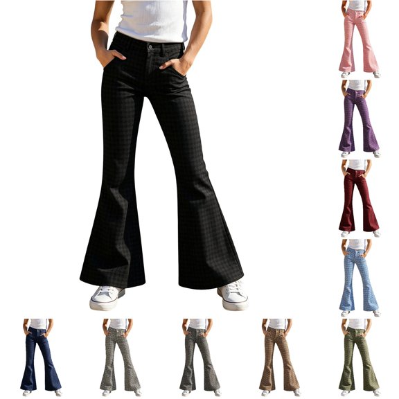 WhouRiu Girls Casual Flared Pants Fashion Graphic Rigid Waist Trousers With Pockets Kids Comfortable Cute Everyday Wear,9-10 Years
