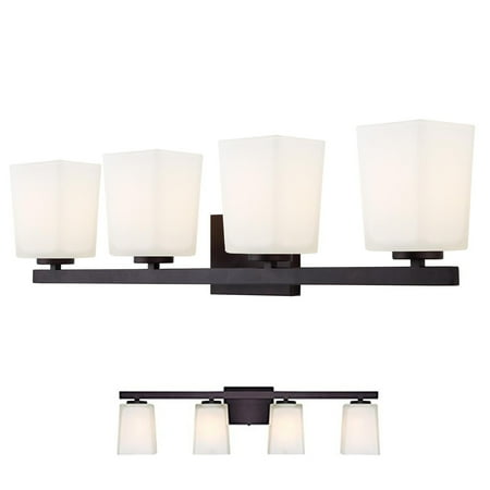 Oil Rubbed Bronze Vanity 4 Light Fixture Bathroom Bath Bar Flat Opal Glass Globes