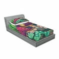 thumbnail image 3 of Ambesonne Colorful Fitted Sheet & Pillow Sham Set, Worm Mushroom House, Queen, Multicolor, 3 of 3