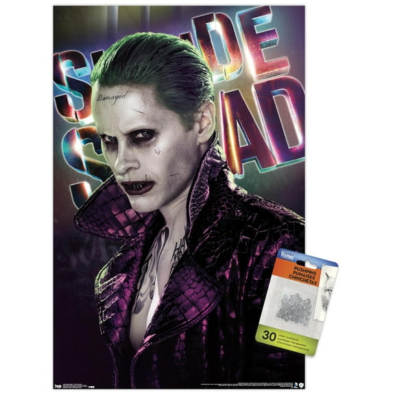 DC Comics Movie - Suicide Squad - Joker Close-Up Wall Poster with Push Pins, 14.725" x 22.375"