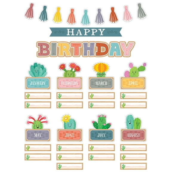Teacher Created Resources Happy Cactus Crew Happy Birthday Mini Bulletin Board Set, 59 Pieces