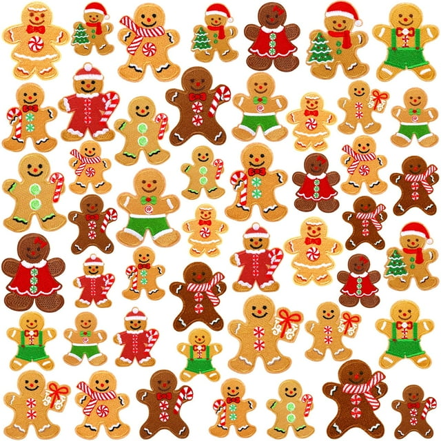 Parches termoadhesivos de pan de jengibre navideños de Tigeen, 48 unidades