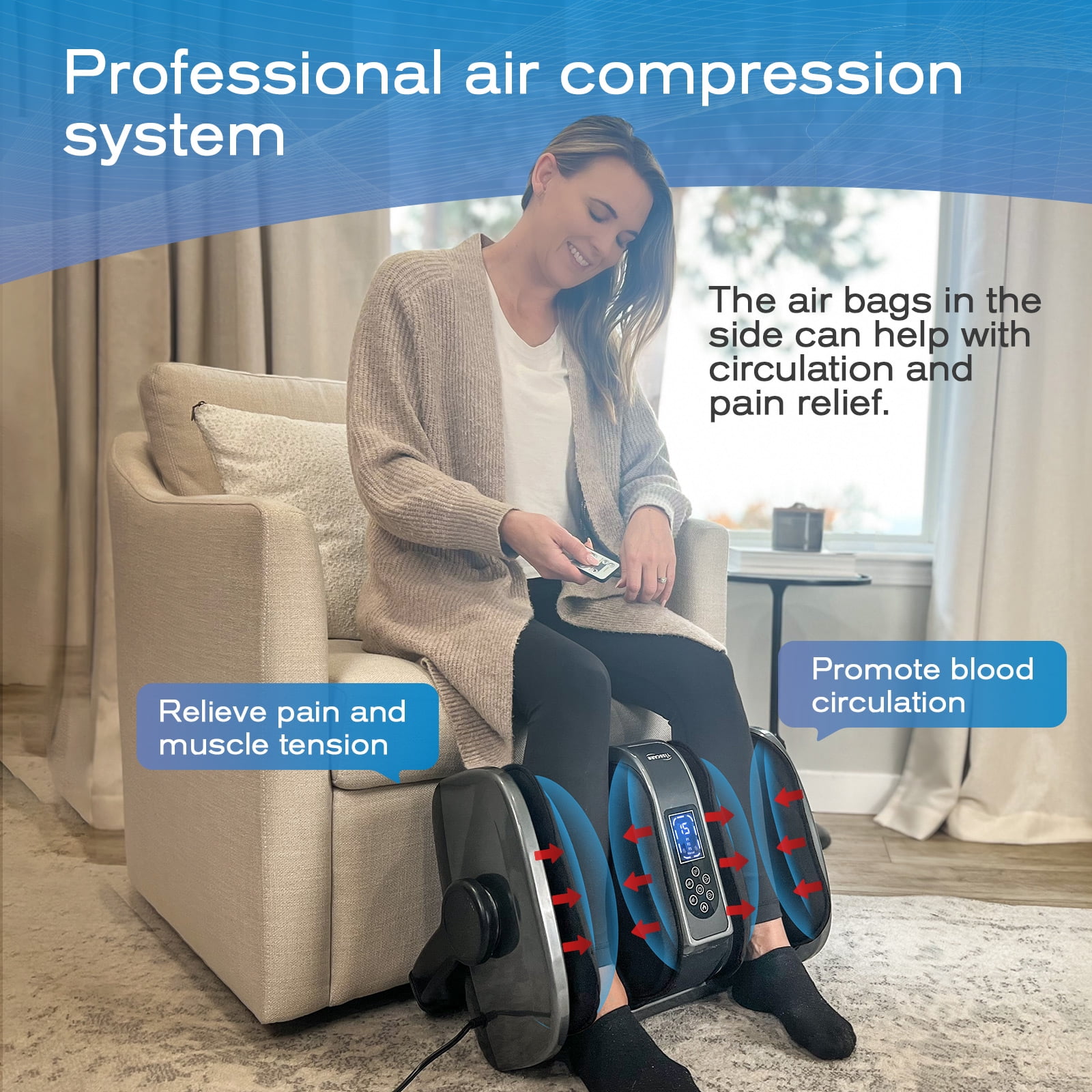 Tisscare Foot Massager - Foot Massager Machine with Airbag Compression, Deep Kneading Therapy Improve Foot Wellness - Gray