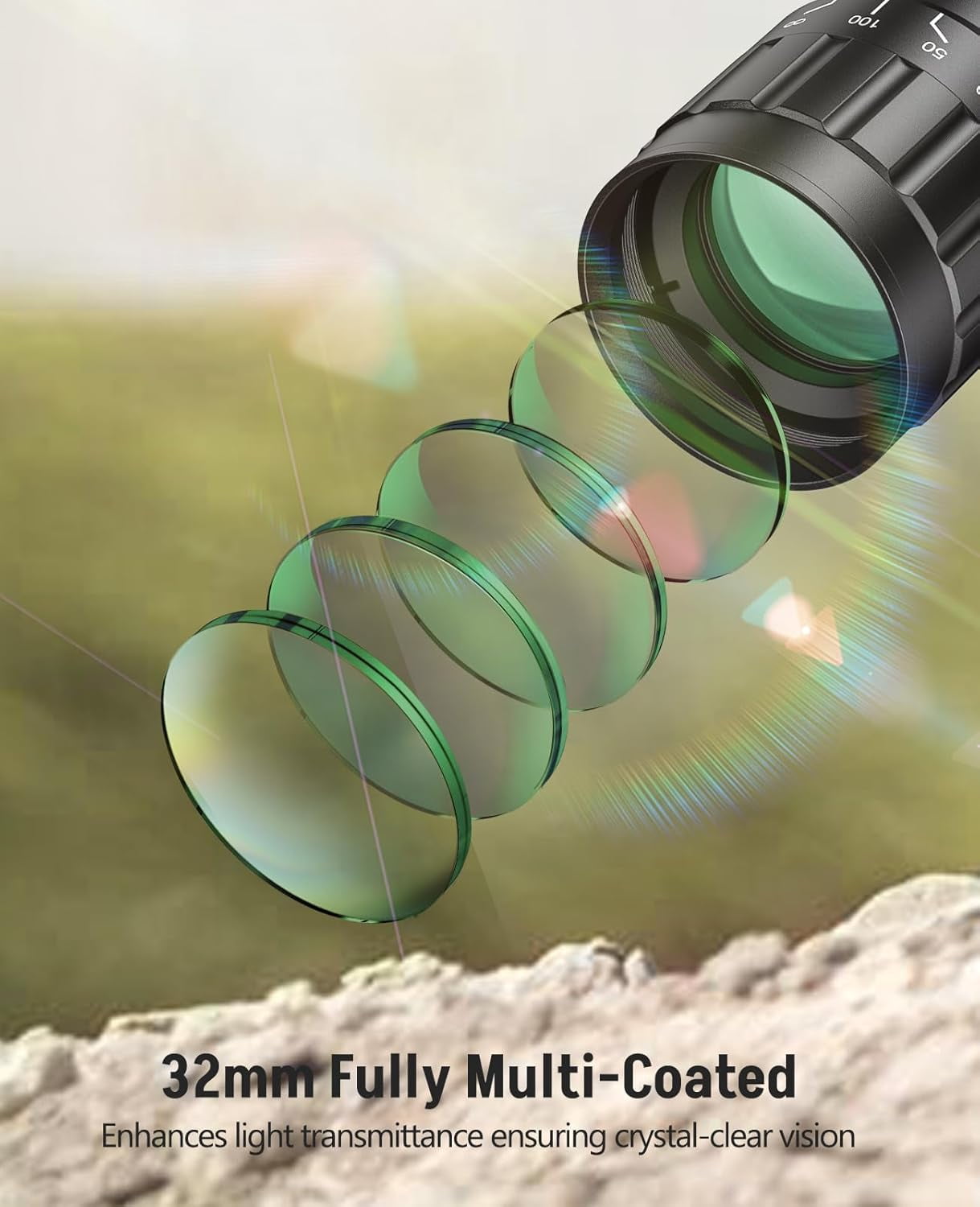 SharpOptics 3-9X32 AO Scope with Locking Turret with 20mm Scope Rings for Hunting,Green