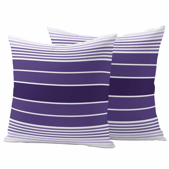 Outdoor Waterproof Pillow Covers Ombre Purple White Stripe Line Decorative Throw Pillow Protectors,Pillowcase Cushion Cases for Patio Sofa Garden Couch,16x16in,Pack of 2