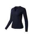 thumbnail image 2 of A2Y Women's Fitted Ribbed Long Sleeve Henley Sweater Navy L, 2 of 5