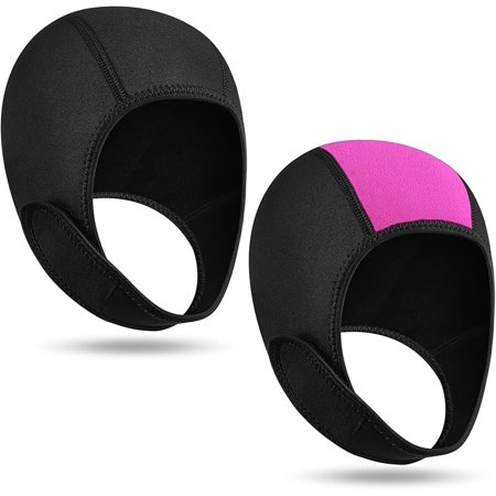 2 Pcs Neoprene Diving Hood Thermal Wetsuit Hood Cap Swim Caps with Chin Straps Snorkeling Neoprene Surf Beanie 2.5 mm Diving Headgear for Men Women Sailing Water Sports - Black, Black Rose