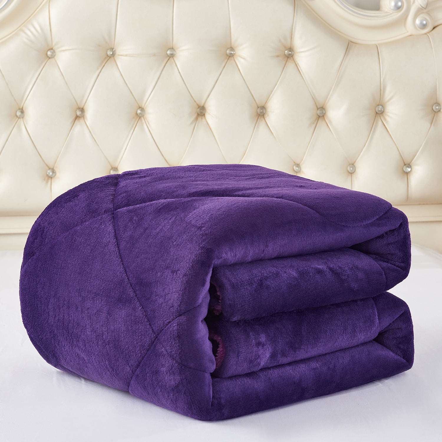 JML Sherpa Fleece Borrego Blanket 3 Pieces,Queen 75" x 83",Thick Warm Blanket,Purple,5.7lb