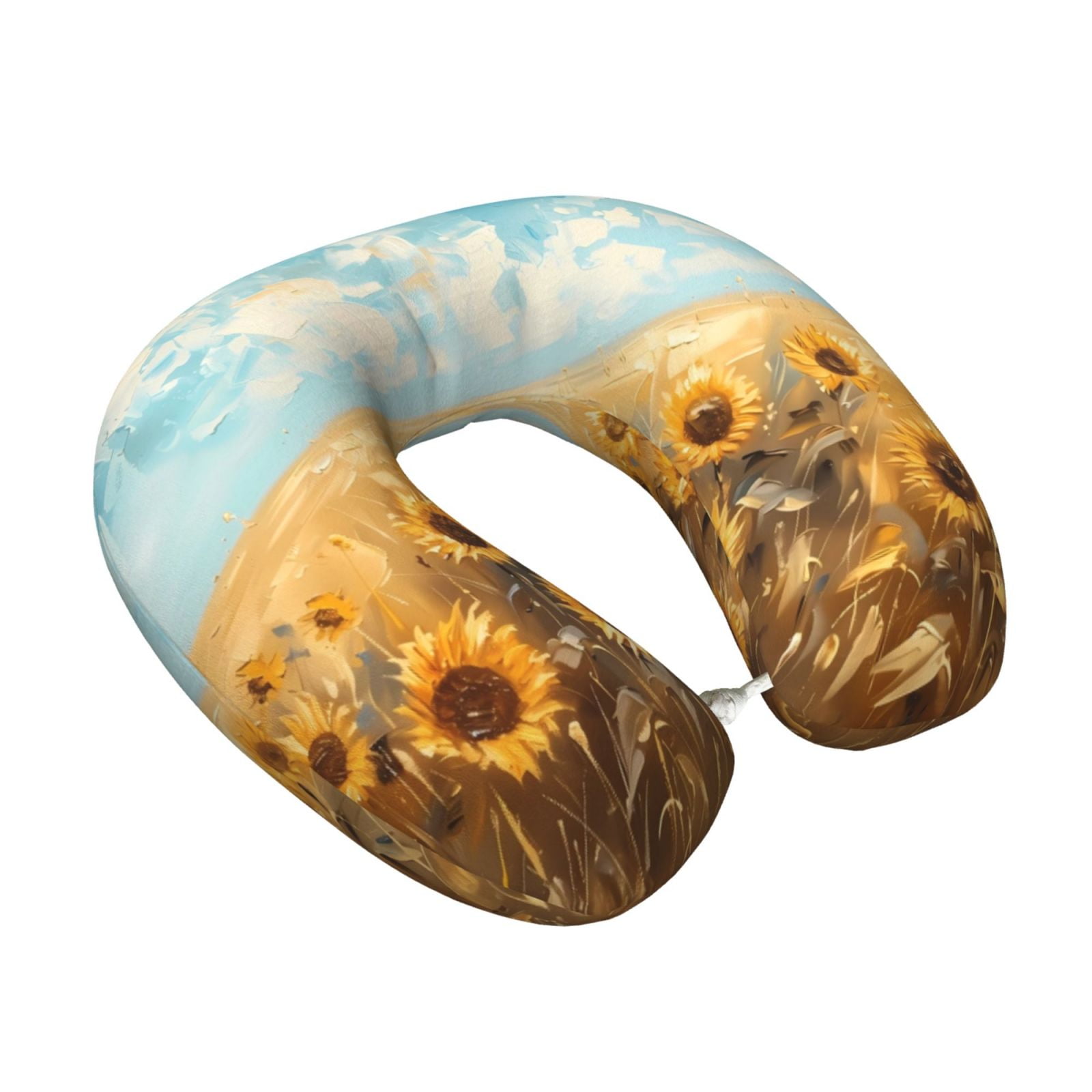 Xecao Sunflower Field Bliss Print Memory Foam Cervical Neck Pillow Versatile U-Shaped Pillows for Home,Office,Camping,Travelling,Soft Washable Cover