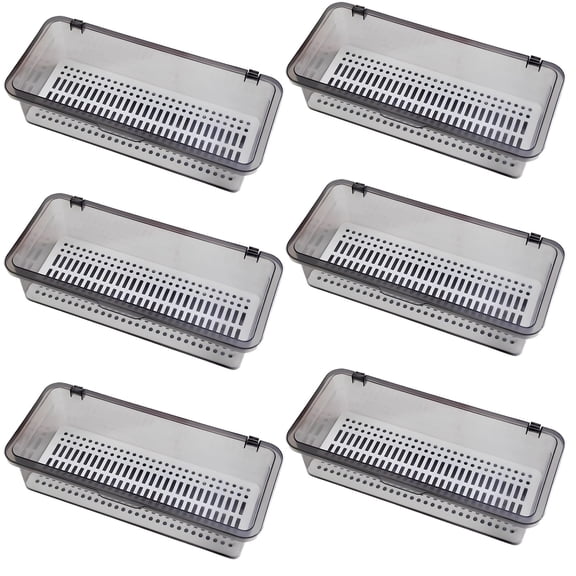 6 Pcs Flatware Tray with Lid and Drainer, 10.4 in Utensil Organizer with Lid, Silverware Drawer Organizer, Kitchen Cutlery Transparent Storage Box, Gray