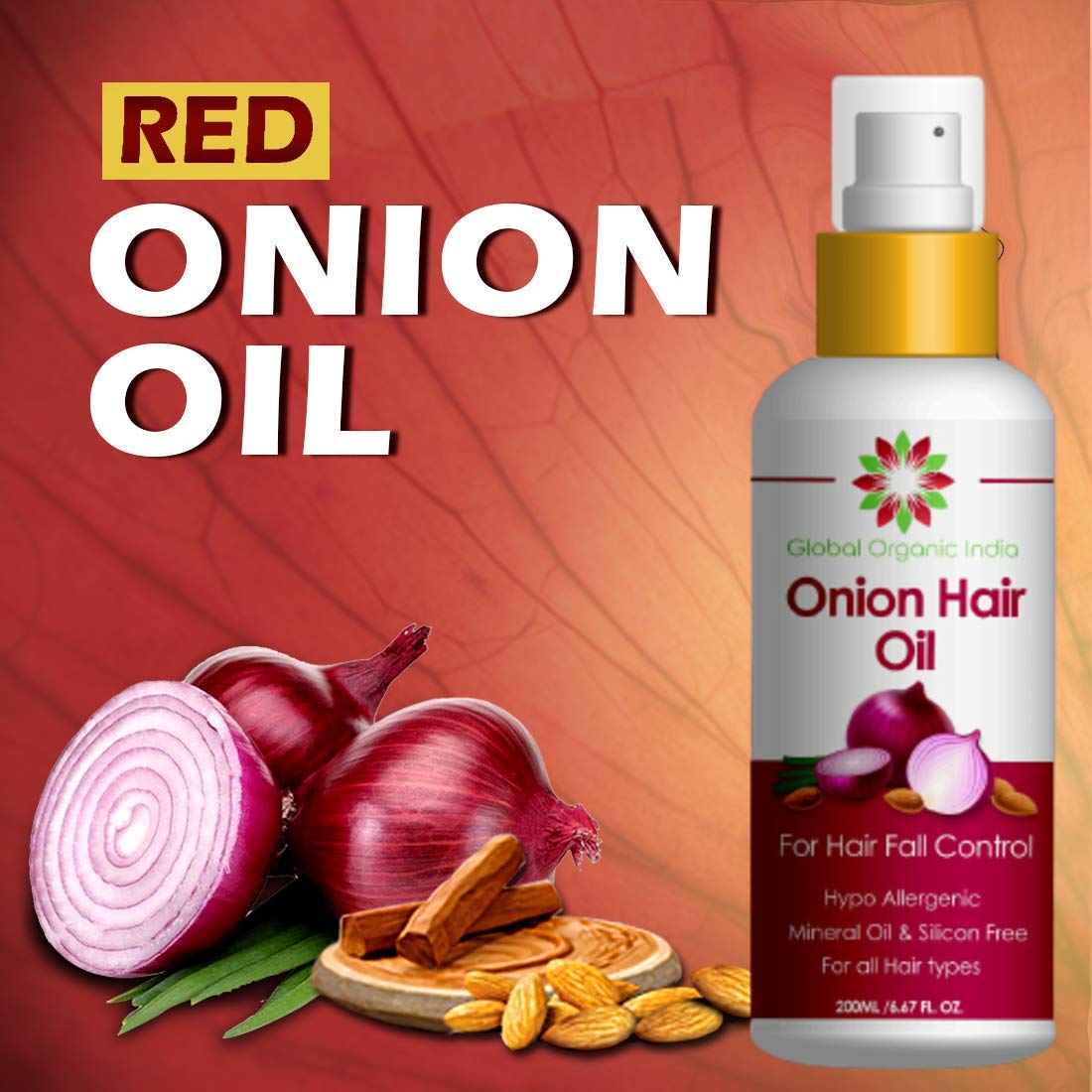 global organic india onion oil with black seed oil in purest form very  effectively control hair loss, promotes hair growth 100% natural 200 ML 