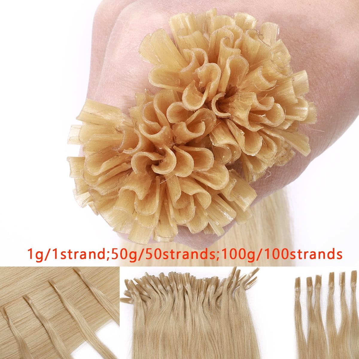 SEGO U Tip Hair Extensions Pre Bonded Fusion Hairpieces 100% Remy Human Hair U-tip Nail Tipped Keratin Glue Stick Microlink Blonde Hair Extension for Women 50 Strands