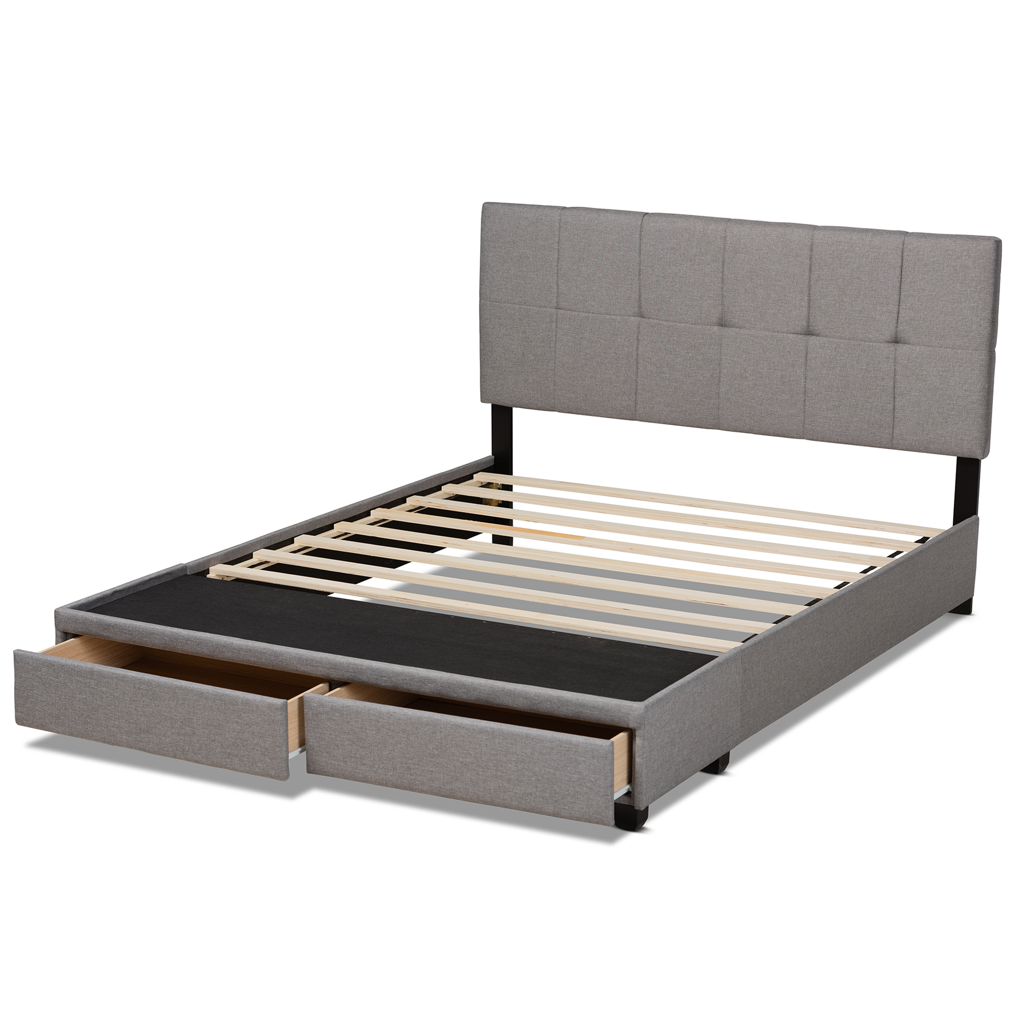 Baxton Studio Netti Light Grey Fabric Upholstered 2-Drawer King Size Platform Storage Bed